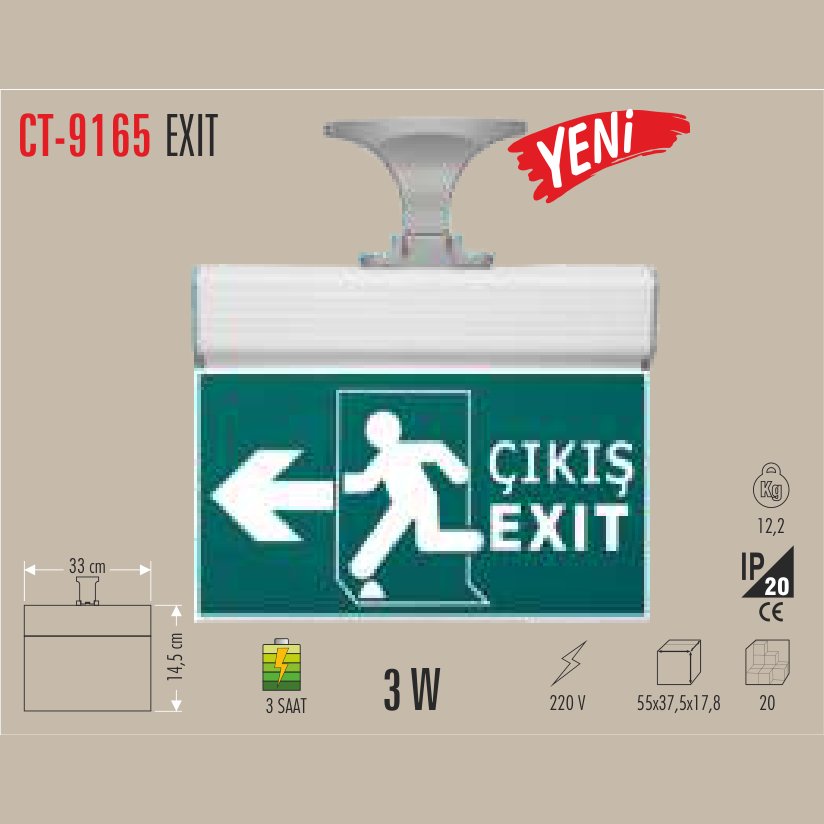 CATA Tavan Tipi Exit Tabelası (Sol Ok)