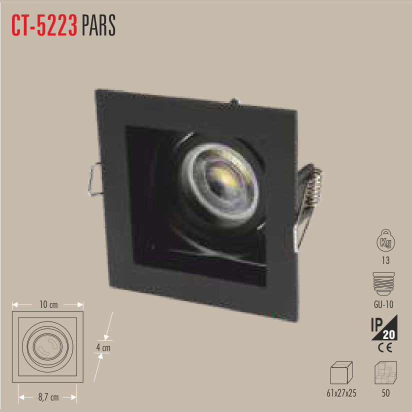 CATA Pars LED Spot Kasası (Siyah, Kare) (LED Spot) - Kullanım Görseli