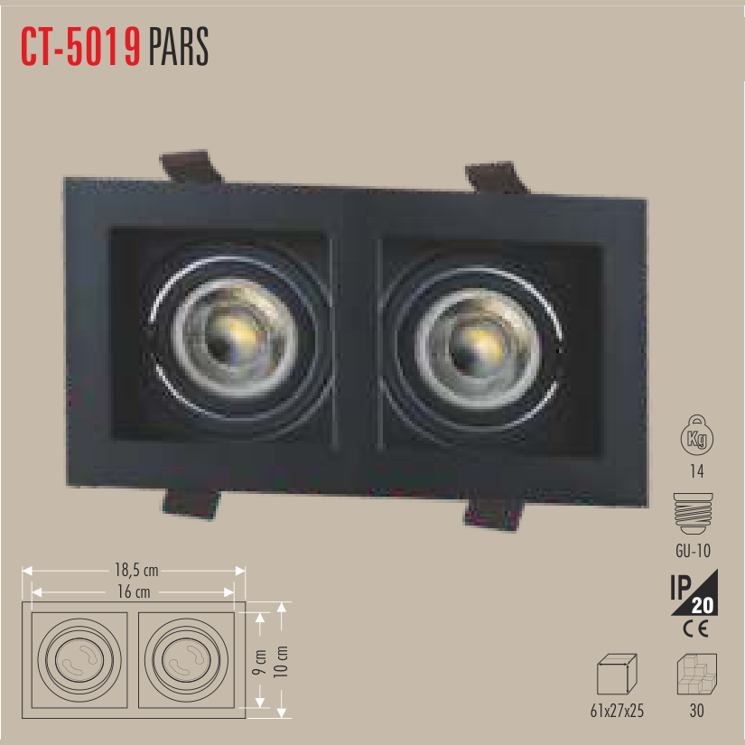 CATA Pars İkili LED Spot Kasası (Siyah)