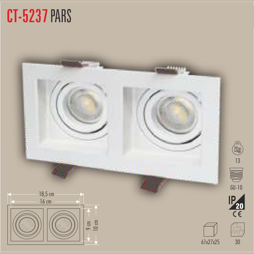 CATA Pars İkili LED Spot Kasası (Beyaz-Siyah)