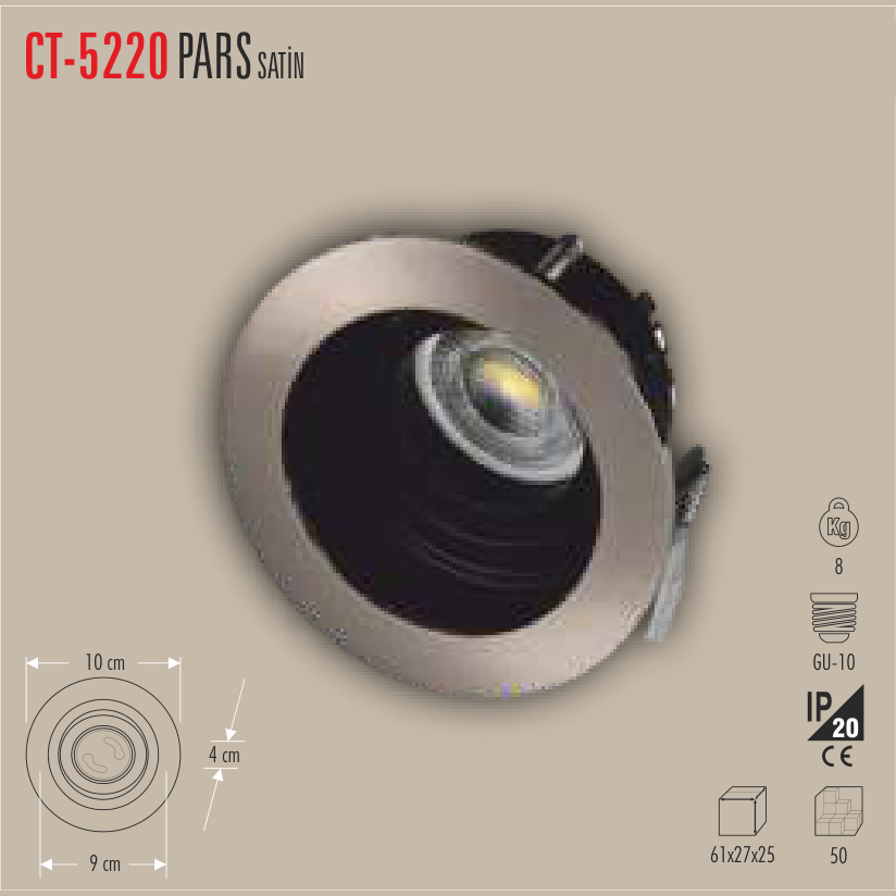 CATA Pars LED Spot Kasası Satin (Yuvarlak)