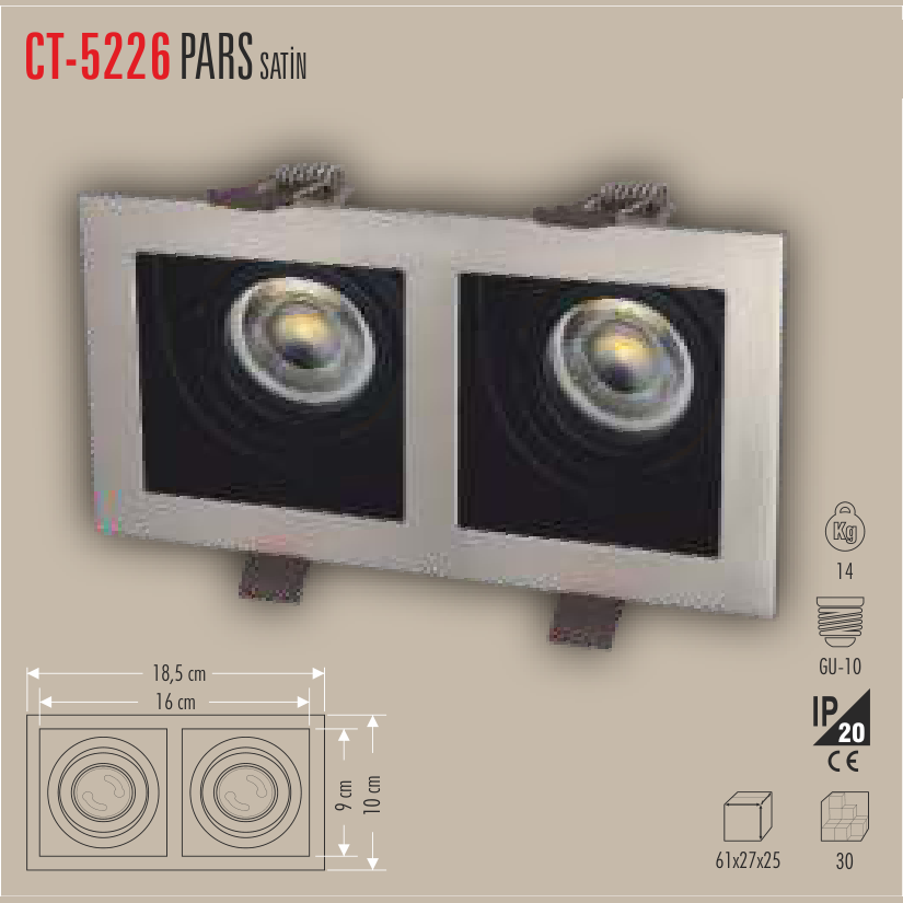 CATA Pars İkili LED Spot Kasası Satin