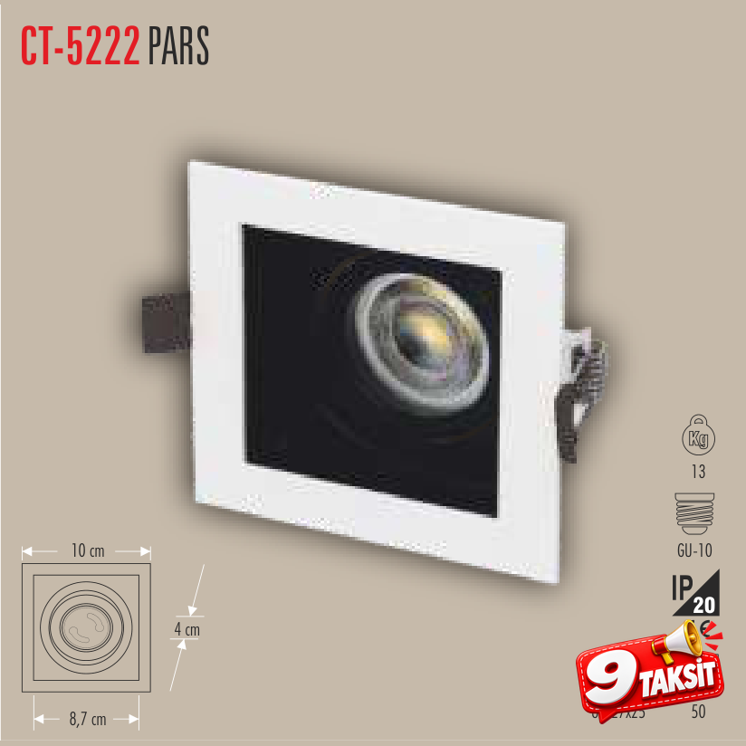 CATA Pars LED Spot Kasası (Beyaz, Kare)