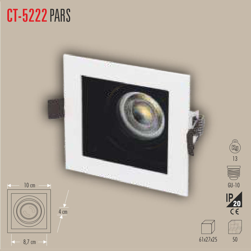 CATA Pars LED Spot Kasası (Beyaz, Kare)