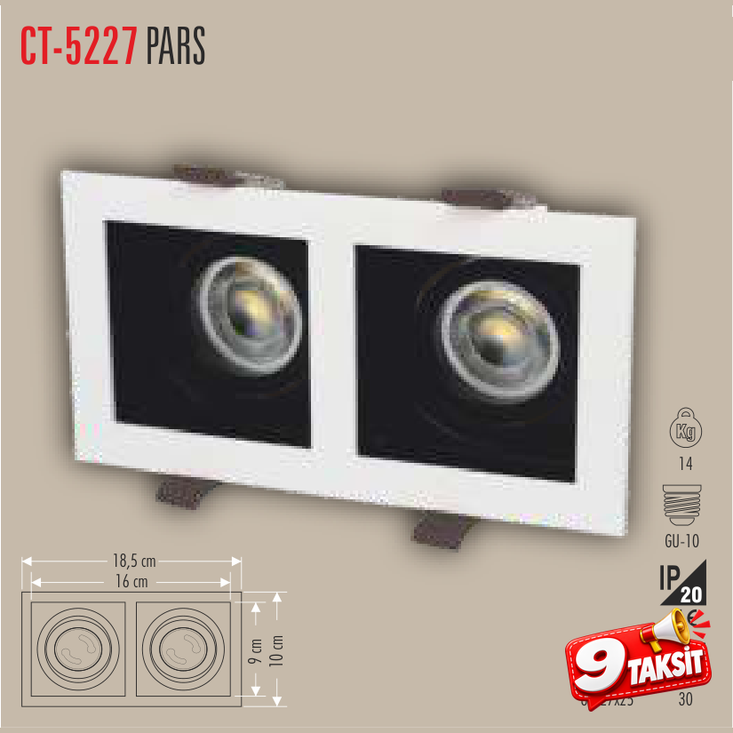 CATA Pars İkili LED Spot Kasası (Beyaz)