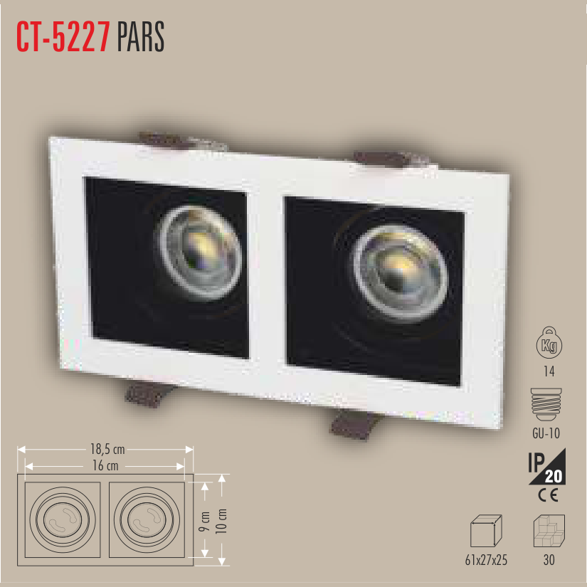 CATA Pars İkili LED Spot Kasası (Beyaz)
