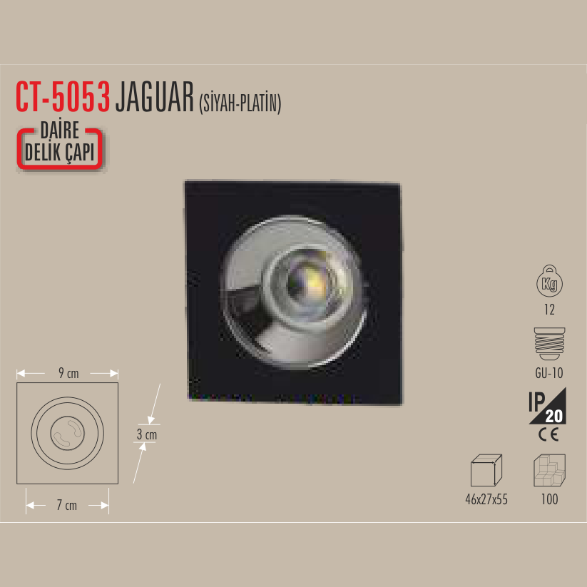 CATA Jaguar LED Spot Kasası (Siyah-Platin)