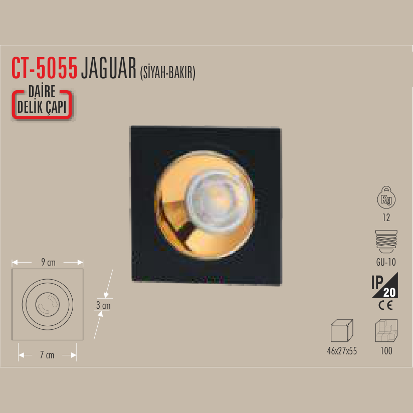 CATA Jaguar LED Spot Kasası (Siyah-Bakır)
