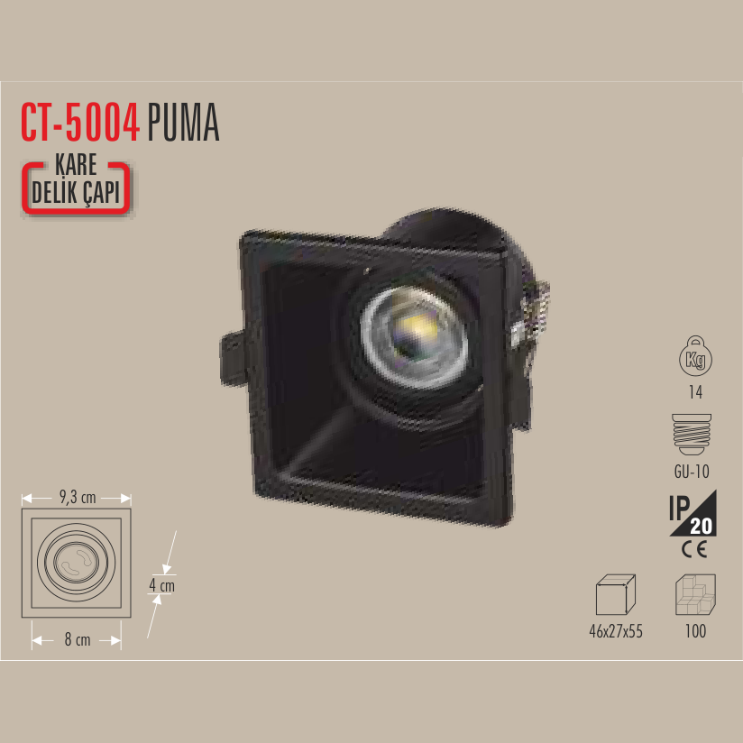 CATA Puma LED Spot Kasası (Kare Delik)