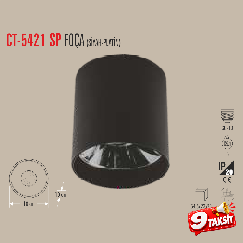 CATA Foça Sıva Üstü Spot (Siyah-Platin) (LED Spot) - Ürün Görseli