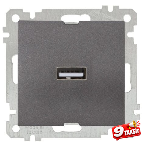 Mutlu San Candela MEK+TUŞ TEKLİ USB ŞARJ PRİZİ Füme (v2)