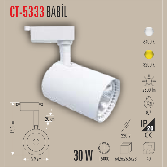 CATA Babil Ray Spot Armatürü Beyaz 30W (Ray Armatür Sistemleri) - Kullanım Görseli
