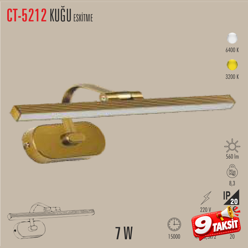 CATA Kuğu Aynalı Dolap Aplik Eskitme 7W
