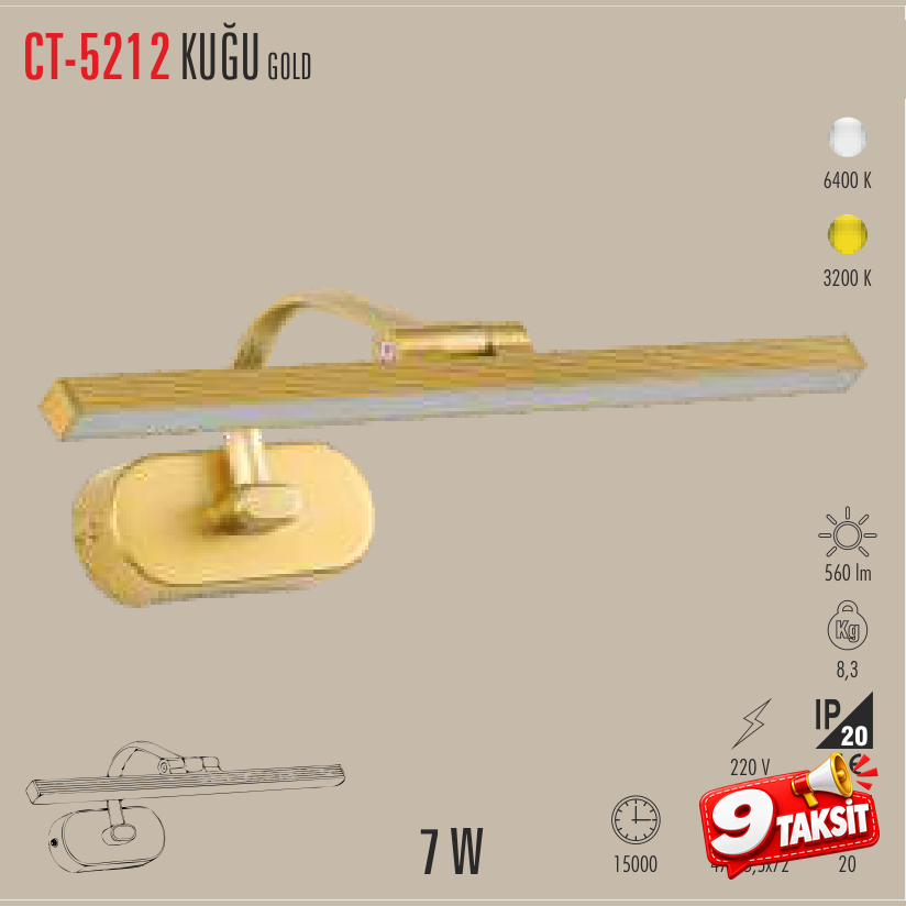 CATA Kuğu Aynalı Dolap Aplik Gold 7W