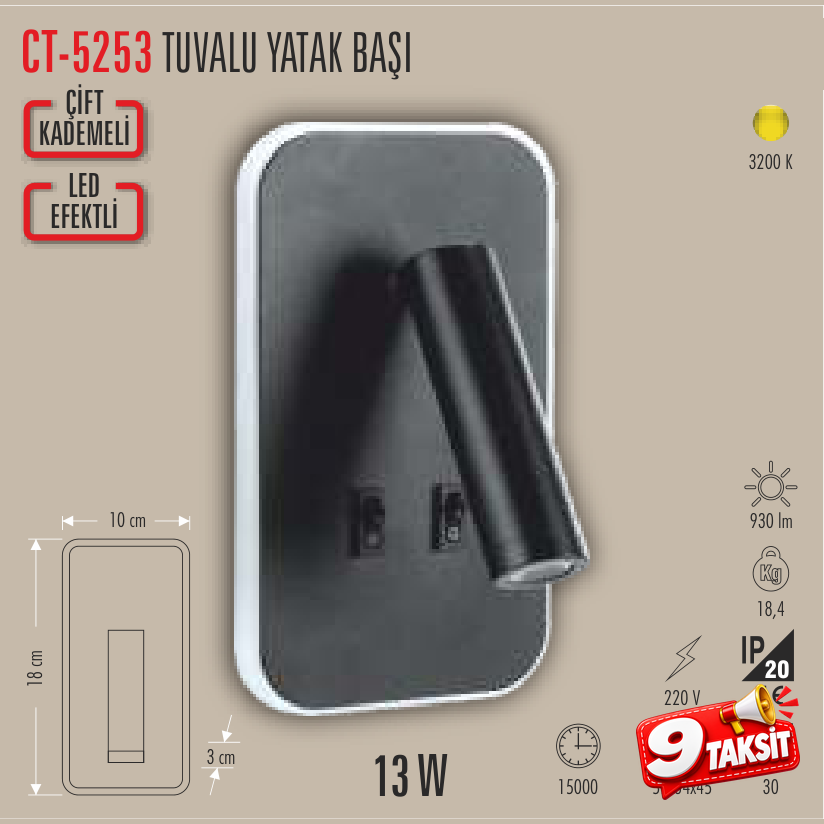 CATA Tuvalu Yatak Başı Okuma Aplik 13W