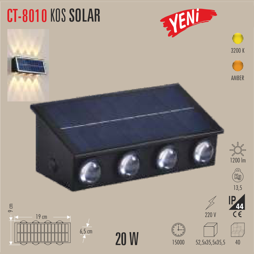 CATA Kos Solar Dış Mekan Aplik 20W (Aplik) - Kullanım Görseli