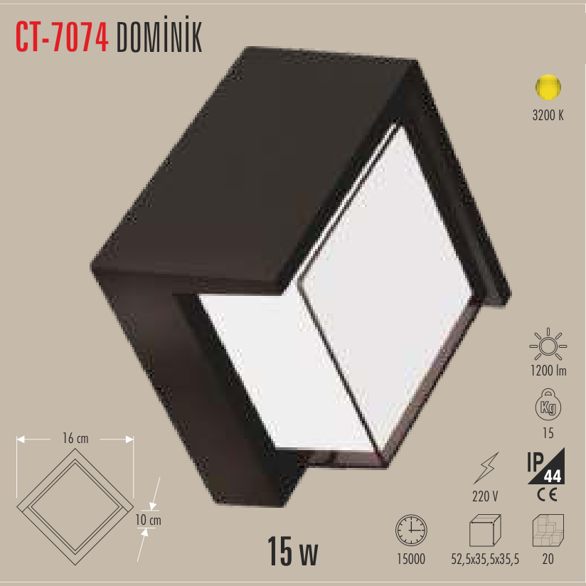 CATA Dominik Kare Dış Mekan Aplik 15W