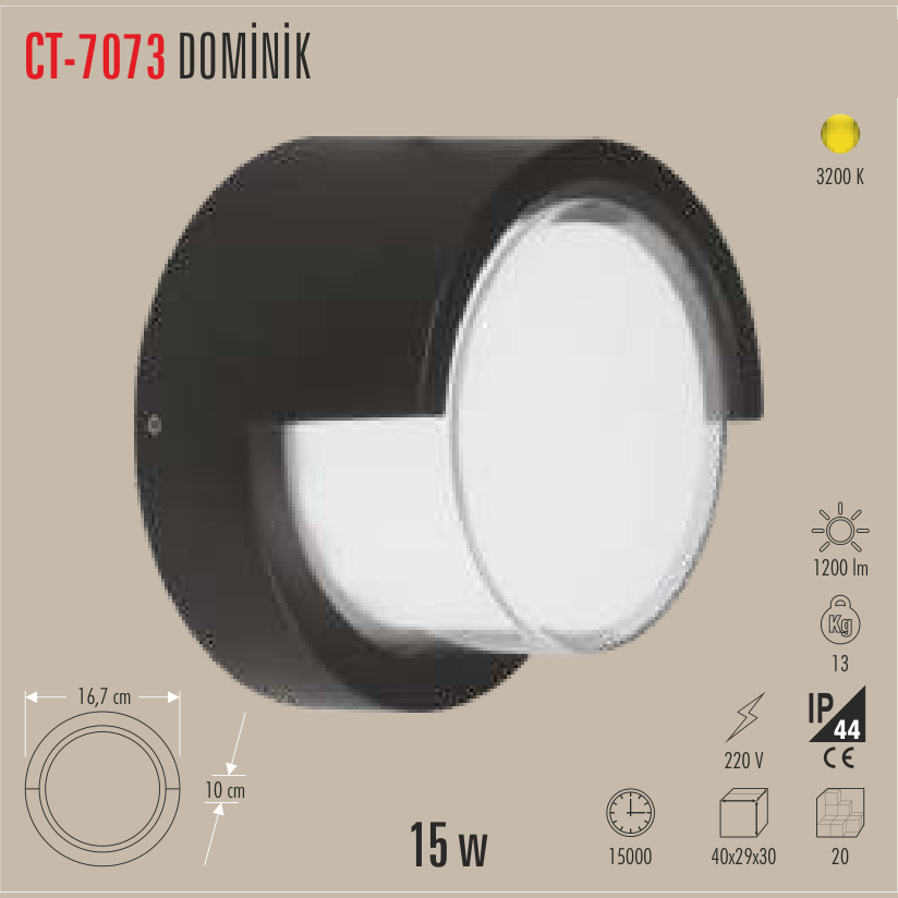 CATA Dominik Yuvarlak Dış Mekan Aplik 15W