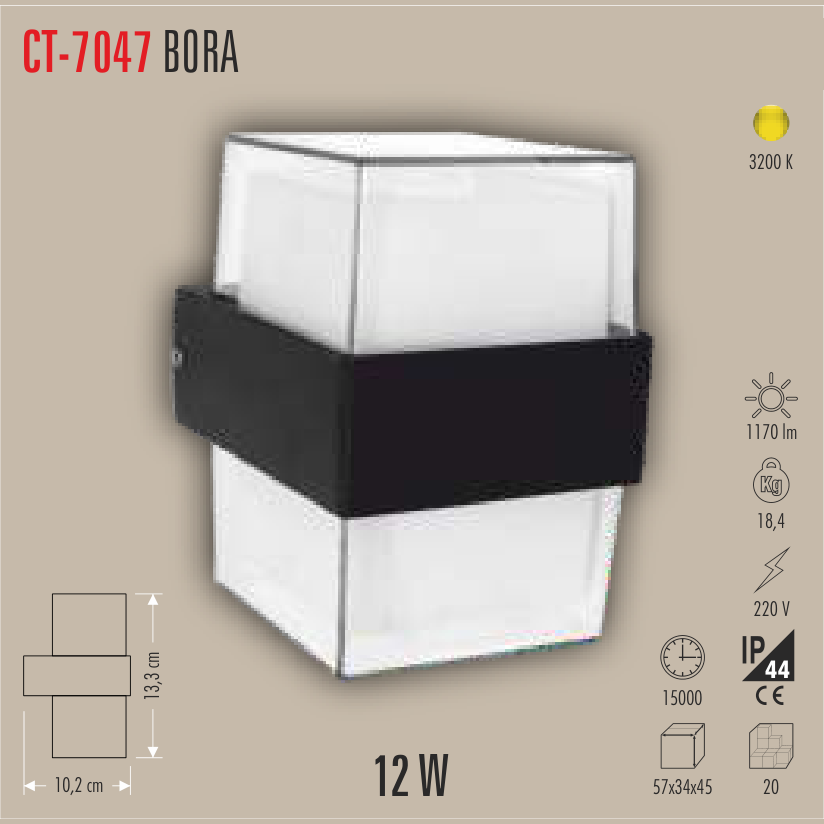 CATA Bora Kare Dış Mekan Aplik 12W