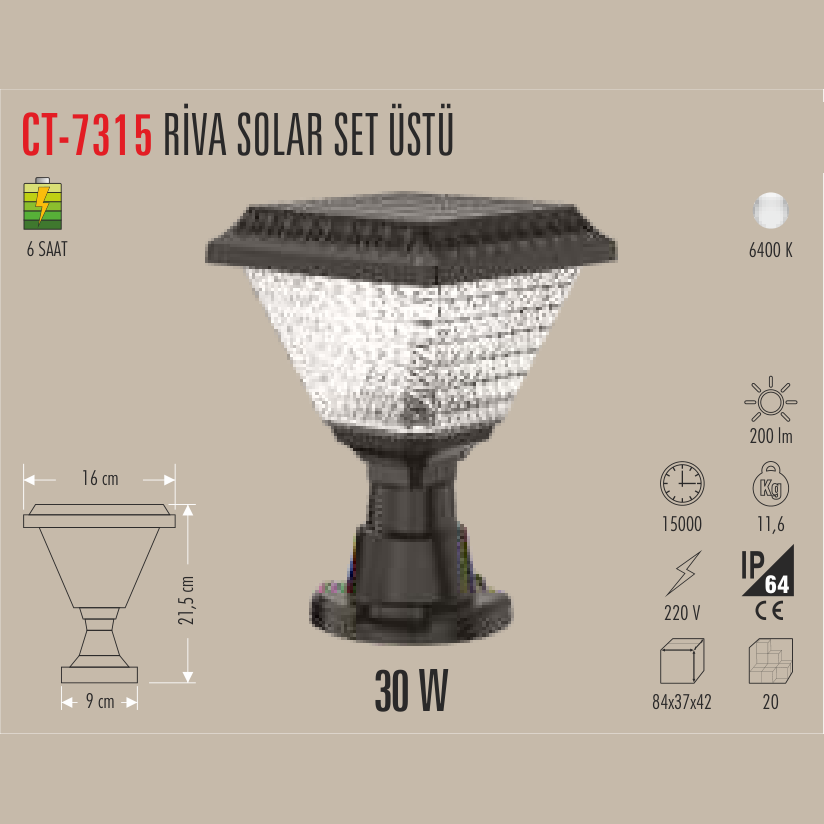 CATA Riva Solar Set Üstü Armatür 30W