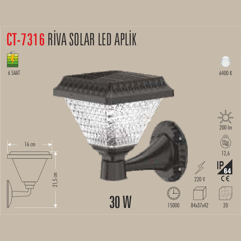CATA Riva Solar LED Aplik 30W