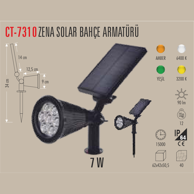 CATA Zena Solar Bahçe Armatürü 7W