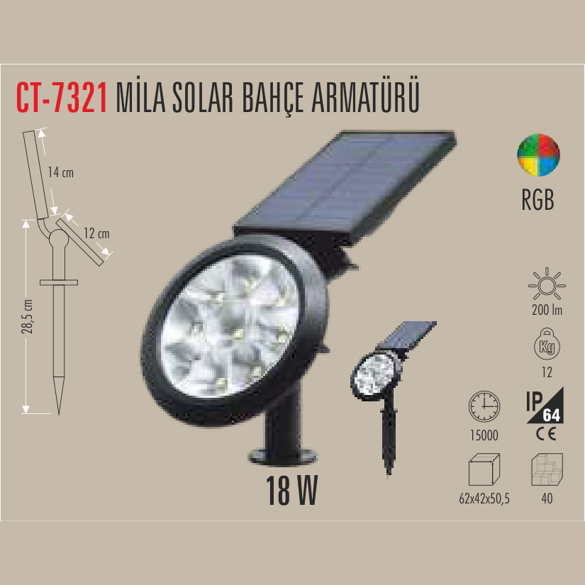 CATA Mila Solar Bahçe Armatürü RGB 18W