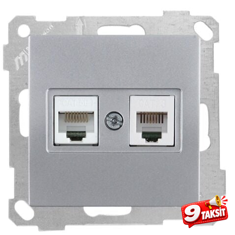 Mutlu San Candela MEK+TUŞ TLF DATA PRİZ (RJ12 CAT3 + CAT5E) İnox (v2)