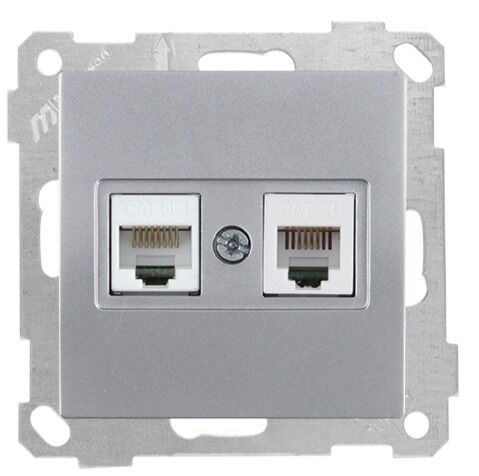 Mutlu San Candela MEK+TUŞ TLF DATA PRİZ (RJ12 CAT3 + CAT5E) İnox (v2)