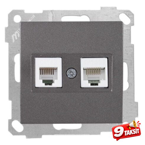 Mutlu San Candela MEK+TUŞ TLF DATA PRİZ (RJ12 CAT3 + CAT5E) Füme (v2)