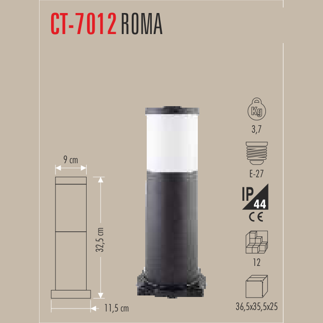 CATA Roma Set Üstü Bahçe Armatürü 32cm