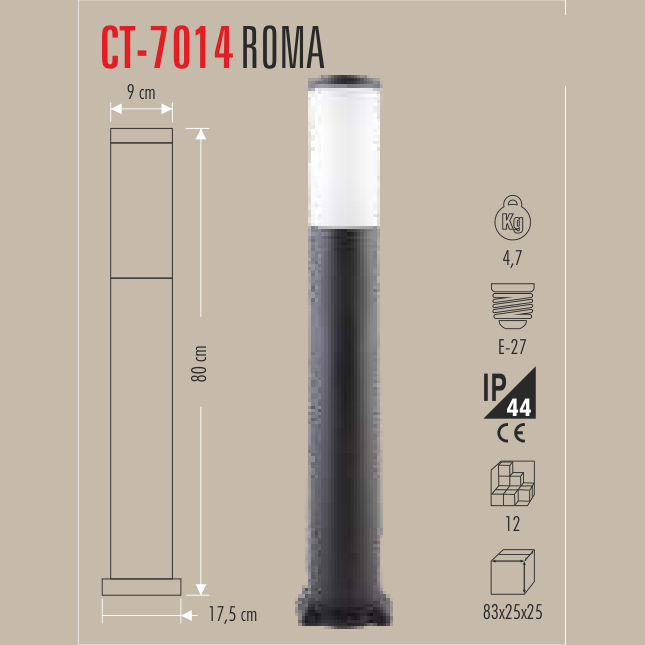 CATA Roma Set Üstü Bahçe Armatürü 80cm