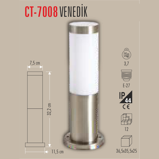 CATA Venedik Set Üstü Bahçe Armatürü (Inox)