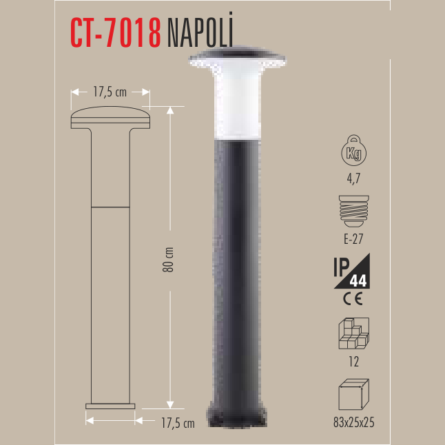 CATA Napoli Set Üstü Bahçe Armatürü 80cm