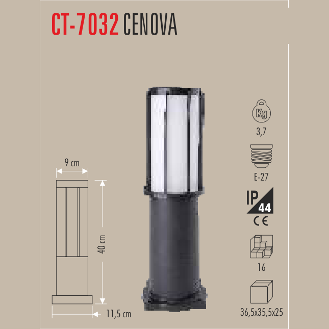 CATA Cenova Set Üstü Bahçe Armatürü 40cm