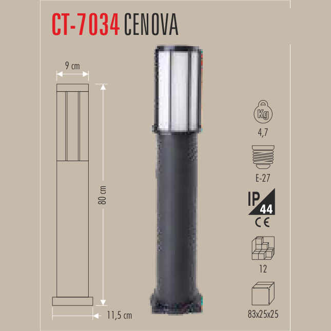 CATA Cenova Set Üstü Bahçe Armatürü 80cm