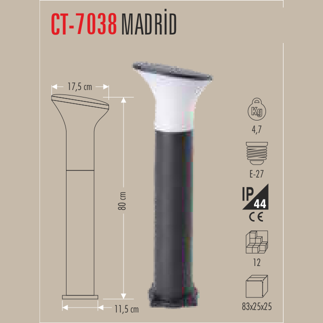 CATA Madrid Set Üstü Bahçe Armatürü 80cm