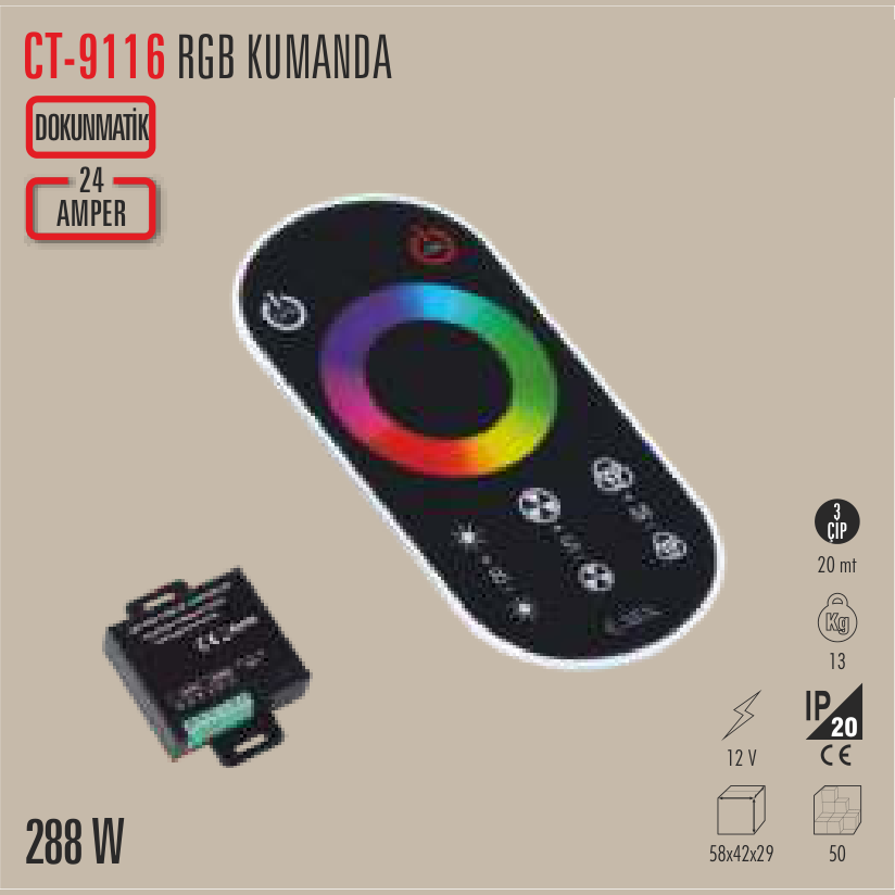 CATA RGB Dokunmatik Kumanda 24 Amper (Aydınlatma Kumandaları) - Kullanım Görseli