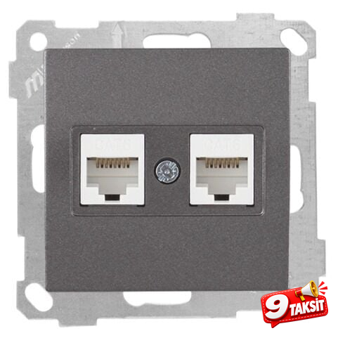Mutlu San Candela MEK+TUŞ DATA PRİZİ 2*RJ45 (CAT6) Füme (v2)