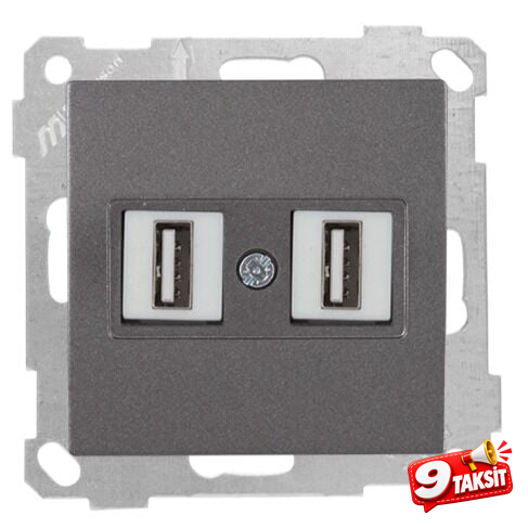 Mutlu San Candela MEK+TUŞ DATA PRİZİ 2*USB Füme (v1)