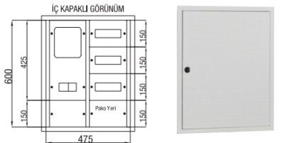 Çetinkaya Trifaze Dağıtım ve Sayaç Panosu — 1 Trifaze Sayaç 7+ 27 Ad. Sigorta + Pako Çıkışlı 47,5x60x14 (Metal Panolar) - Teknik Detay Görseli