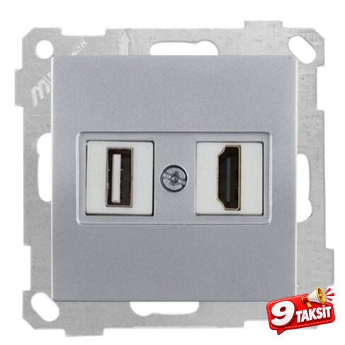 Mutlu San Candela MEK+TUŞ DATA PRİZİ 1*USB/1*HDMI İnox (v2)