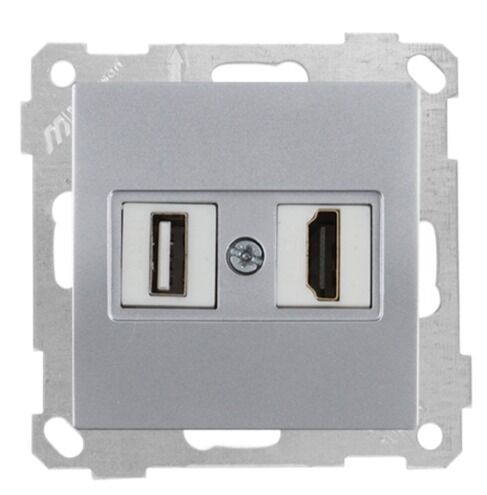 Mutlu San Candela MEK+TUŞ DATA PRİZİ 1*USB/1*HDMI İnox (v2)