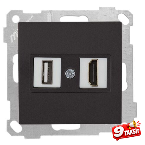 Mutlu San Candela MEK+TUŞ DATA PRİZİ 1*USB/1*HDMI Siyah