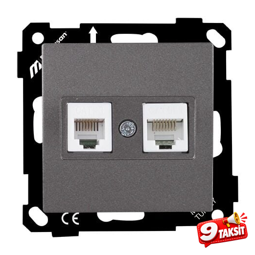 Mutlu San Elitra MEK+TUŞ TLF+DATA PRİZ (RJ12 CAT3+CAT5E) Füme