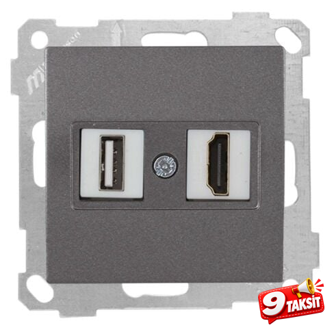 Mutlu San Candela MEK+TUŞ DATA PRİZİ 1*USB/1*HDMI Füme (v2)
