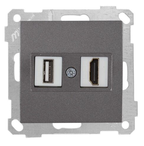 Mutlu San Candela MEK+TUŞ DATA PRİZİ 1*USB/1*HDMI Füme (v2)
