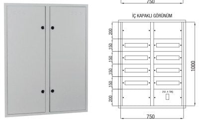 Çetinkaya 120 Ad. Sigorta + 125 A Kompakt + Klemens Yeri Mevcut 75x100x16,5 (Metal Panolar) - Teknik Detay Görseli