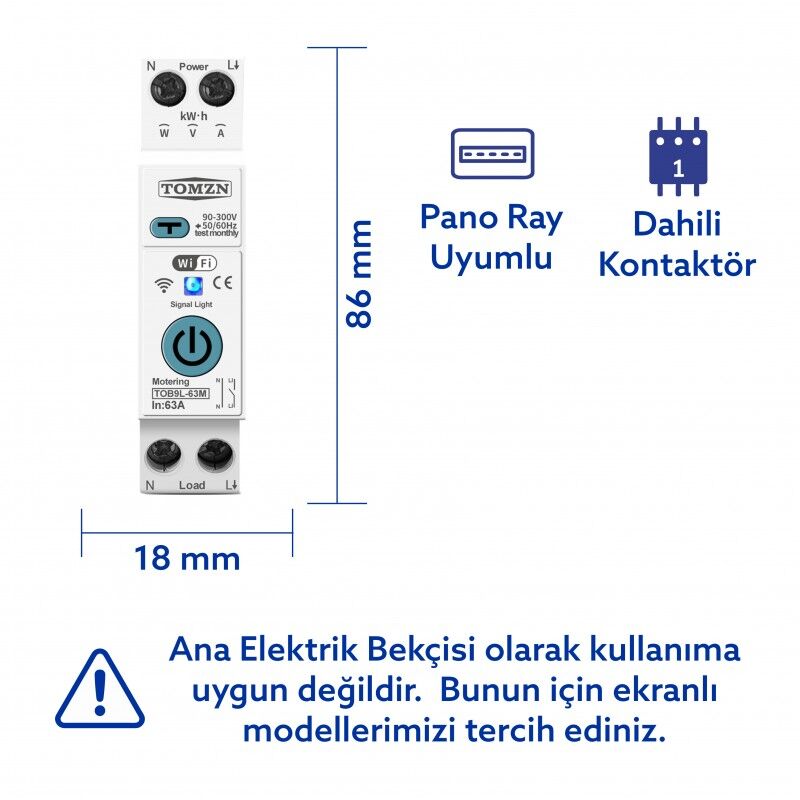 Tomzn Akıllı Kaçak Akım Rölesi ve Voltaj Akım Koruma Rölesi 63A WiFi Özellikli SmartLife