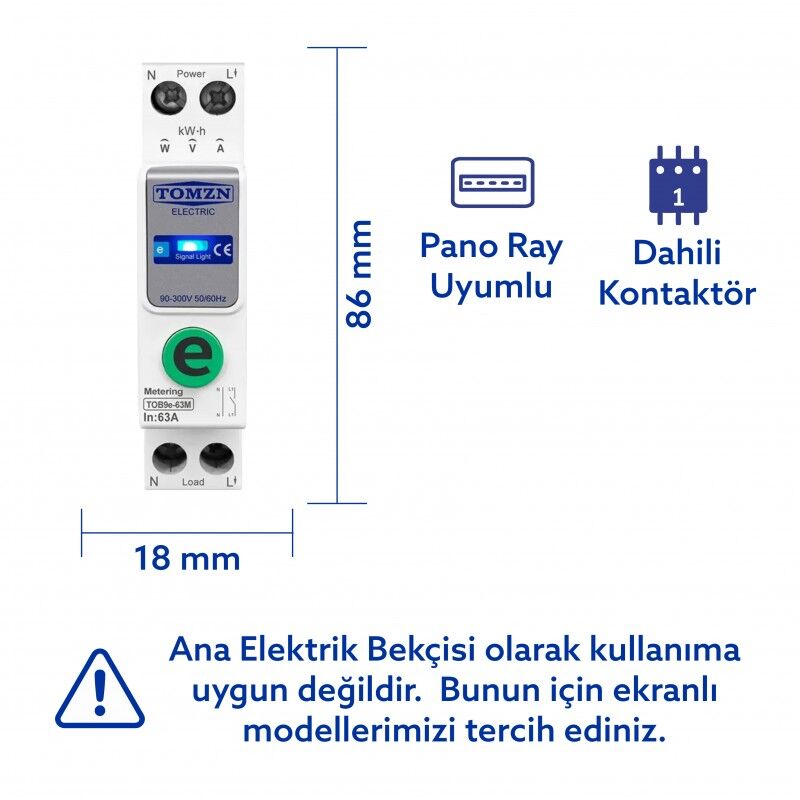 Tomzn Akıllı Voltaj ve Akım Koruma Rölesi, WiFi Özellikli Dahili Enerji Ölçer 63A eWelink Uyumlu